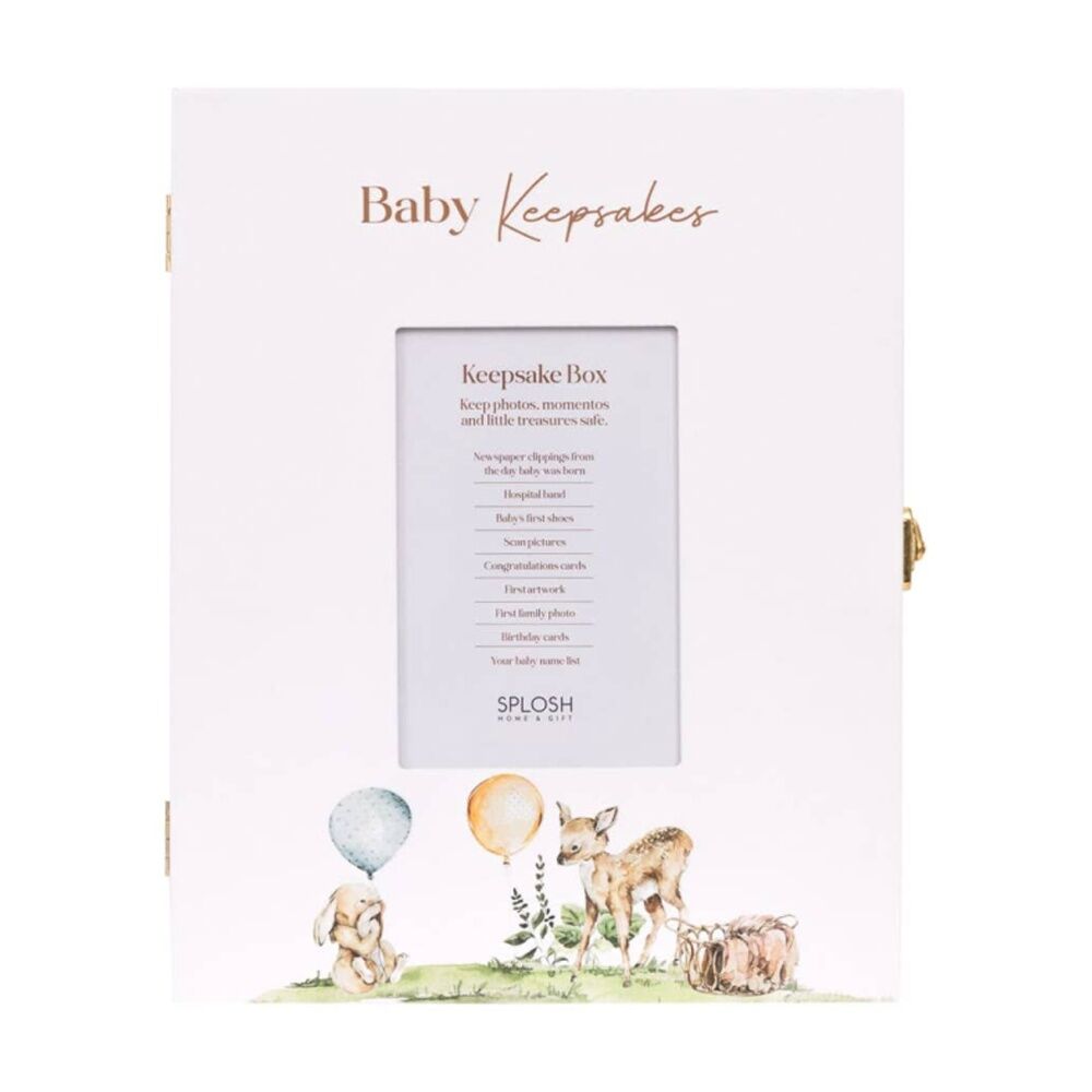 Tiny Wonders Wooden Baby Keepsake Box White 24x30x8.5cm W/ 4x6 Photo Insert