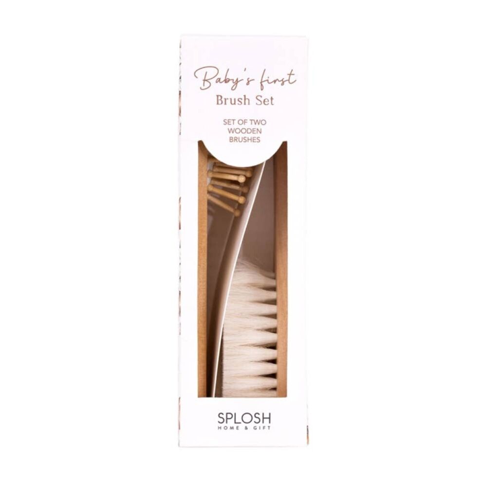 2x 2pc Tiny Wonders My First Hairbrush Set Wooden Baby Brushes Brown 4x3x15.5cm
