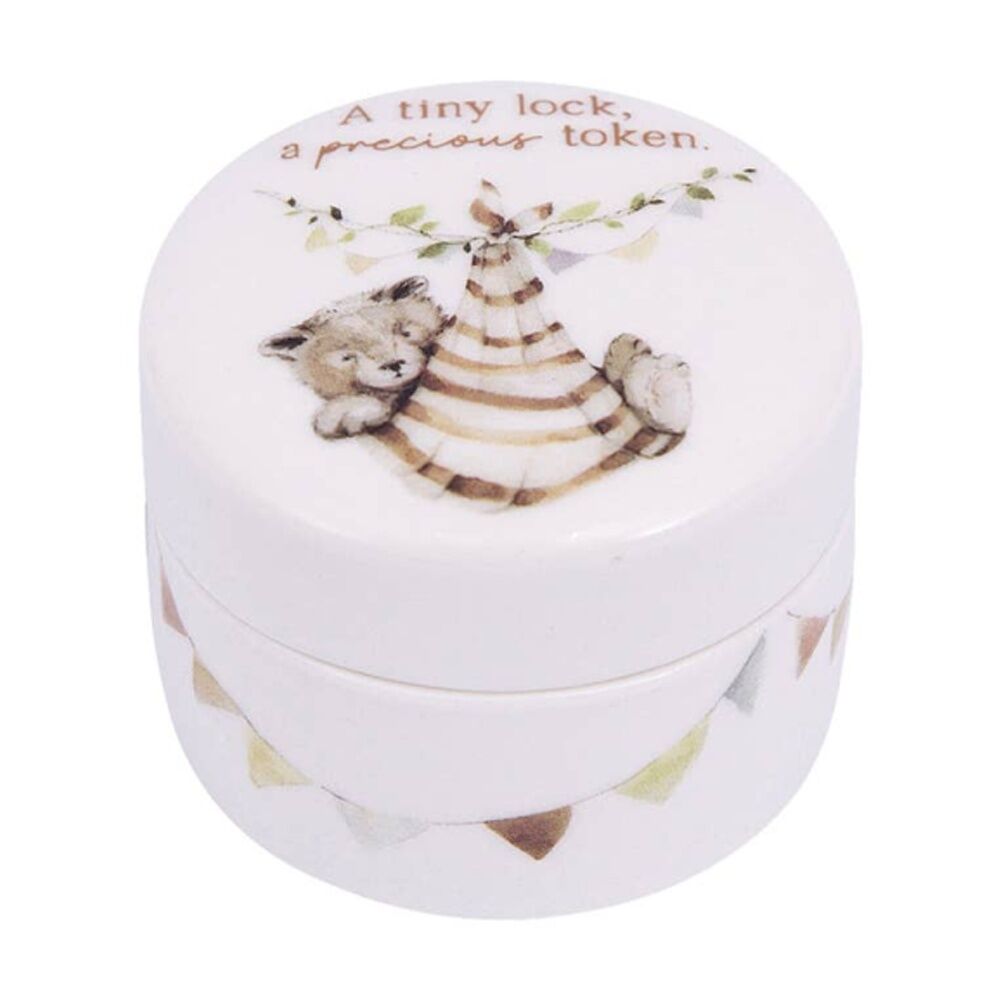 2PK Tiny Wonders Baby's First Hair Curl Ceramic Memento Keepsake Box White 6cm