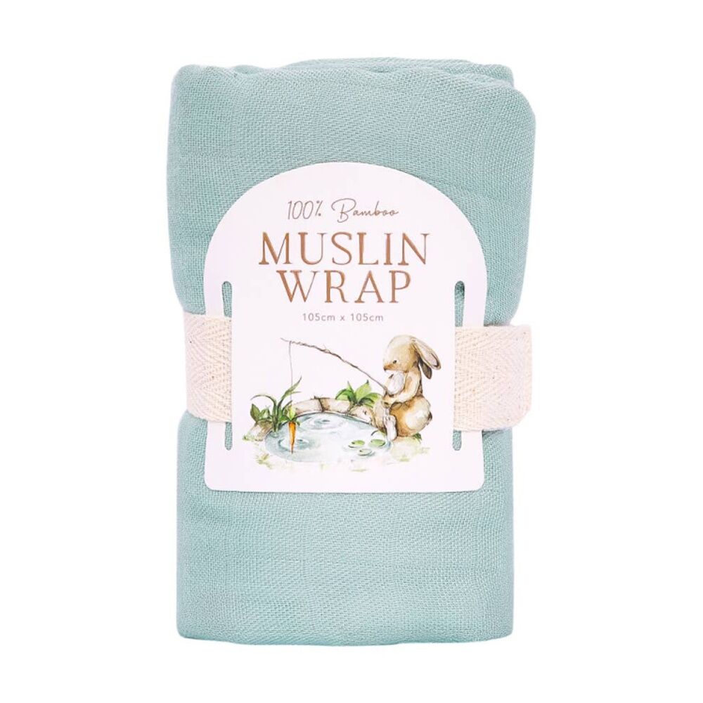 Tiny Wonders Bamboo Muslin Wrap Soft Baby Blanket & Swaddle Sage 105x105cm
