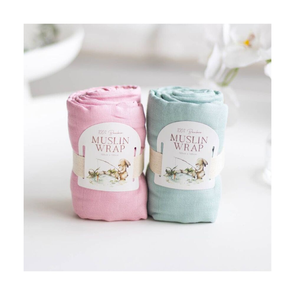 Tiny Wonders Bamboo Muslin Wrap Soft Baby Blanket & Swaddle Sage 105x105cm