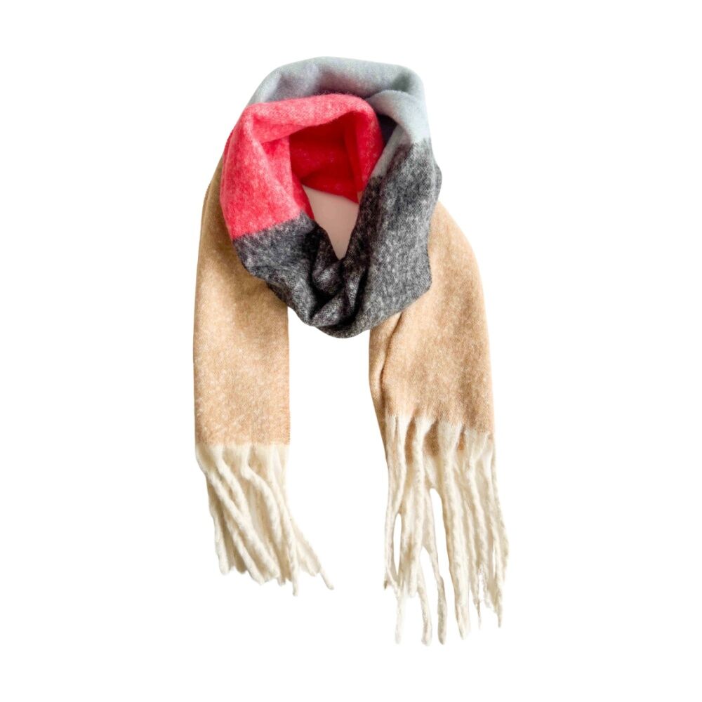Urban Products Torquay Scarf Blue Beige Colour Block 180cm Soft Felt