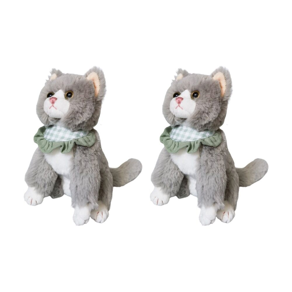 2x Urban Products Cassie Cat Grey Soft Toy Kids Cuddly Plush 18cm