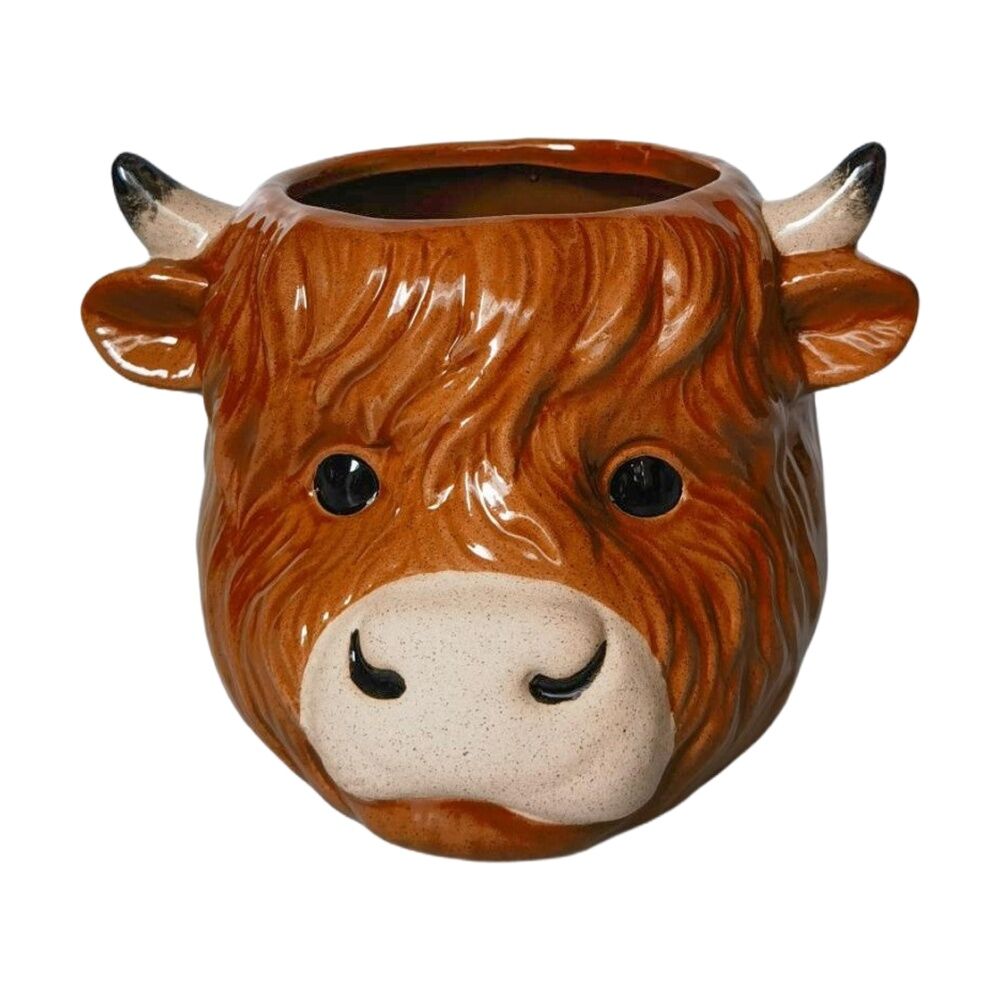 2x Urban Products Highland Cow Brown Ceramic Planter Home Decor 10cm