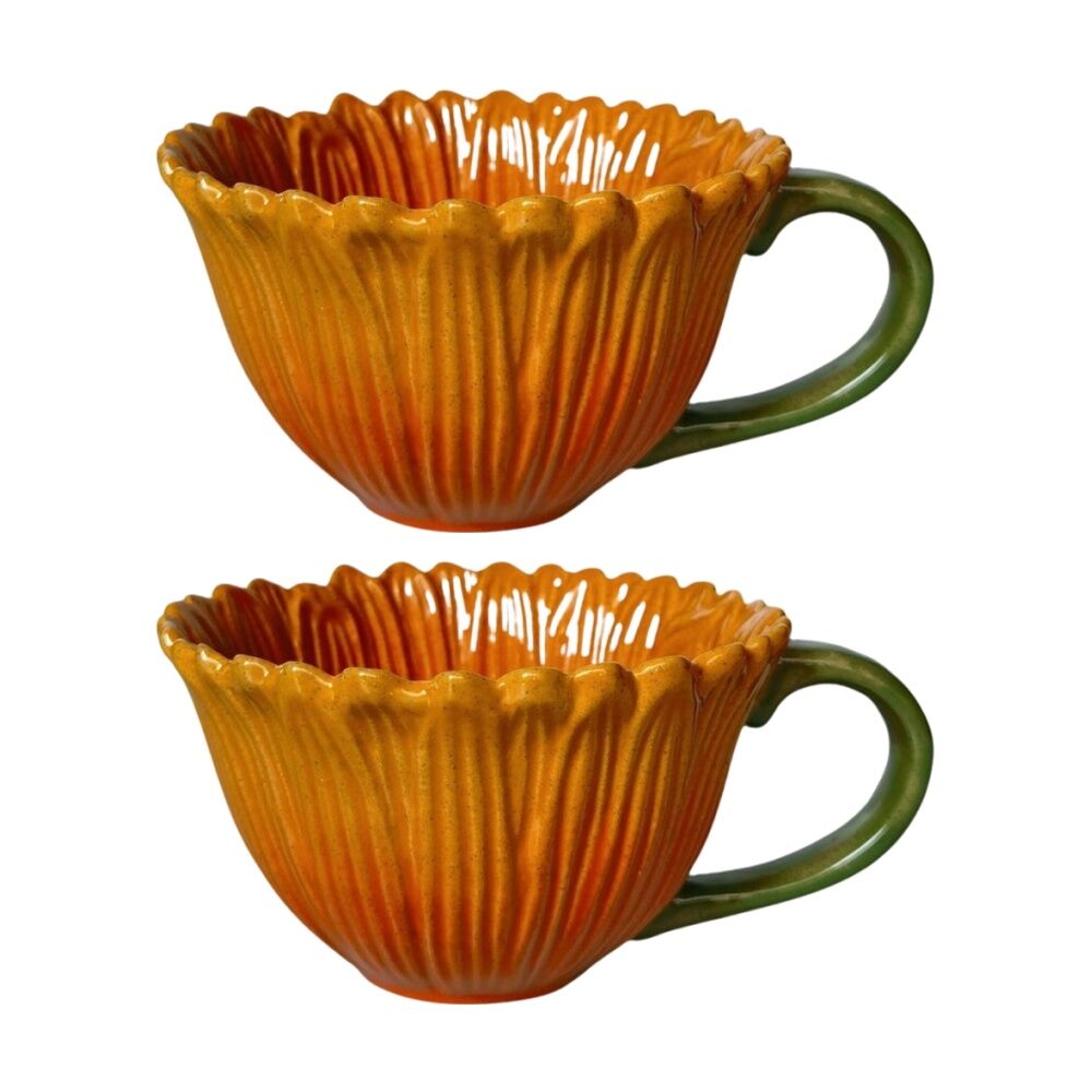 2x Urban Products Sunflower Mug Yellow Ceramic Coffee Or Tea Cup 7cm
