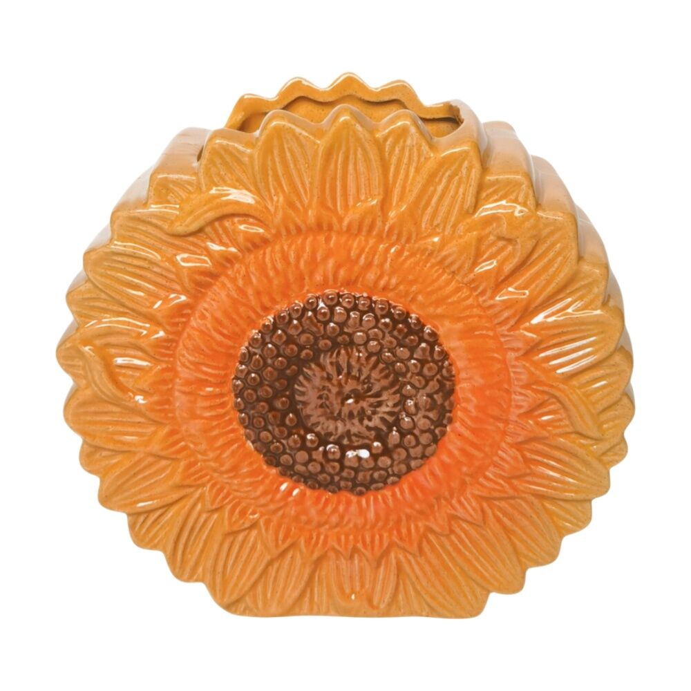 2x Urban Products Sunflower Yellow Ceramic Decorative Vase 17cm