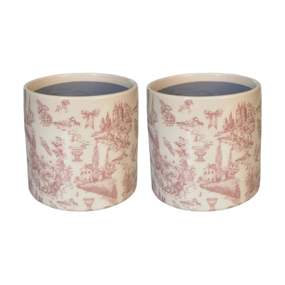 2x Urban Products Romantique Toile Planter Pink Ceramic Decorative Pot 14cm
