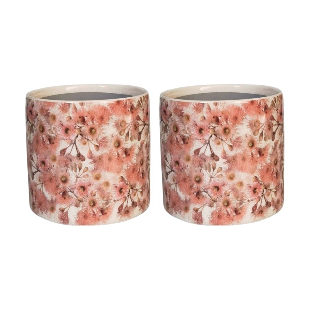 2x Urban Products Flowering Gum Planter Pink Ceramic Decorative Pot 14cm