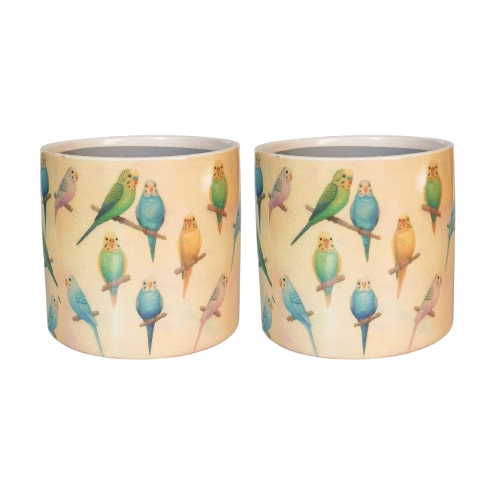 2x Urban Products Budgie Planter Yellow/Blue Ceramic Decorative Pot 17cm