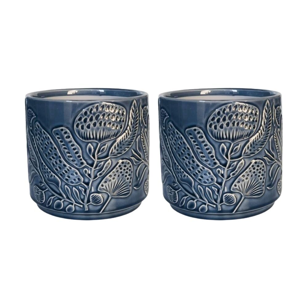 2x Urban Products Corindi Planter Blue Decorative Ceramic Pot 17cm