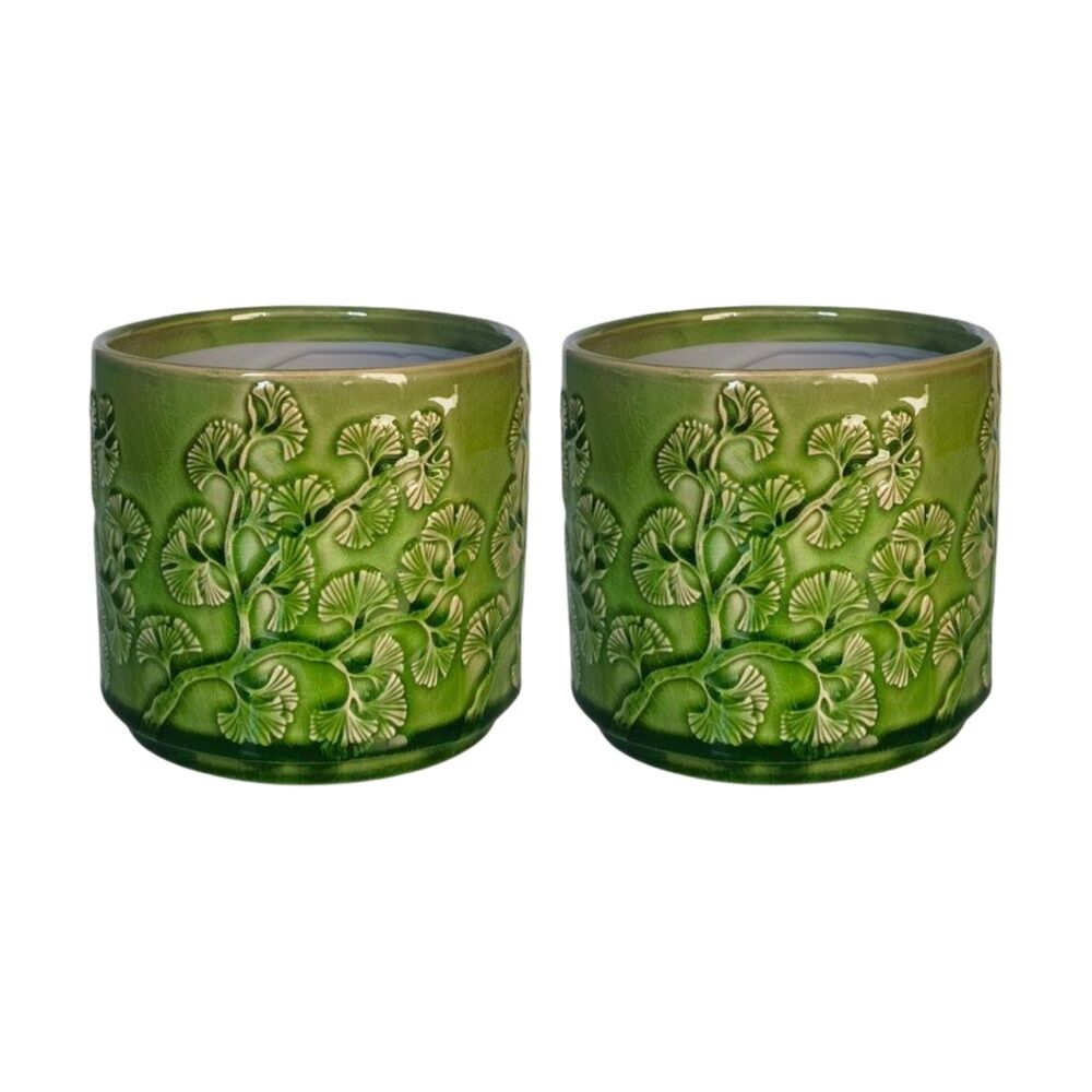 2x Urban Products Hakone Planter Green Decorative Ceramic Indoor Pot 14cm