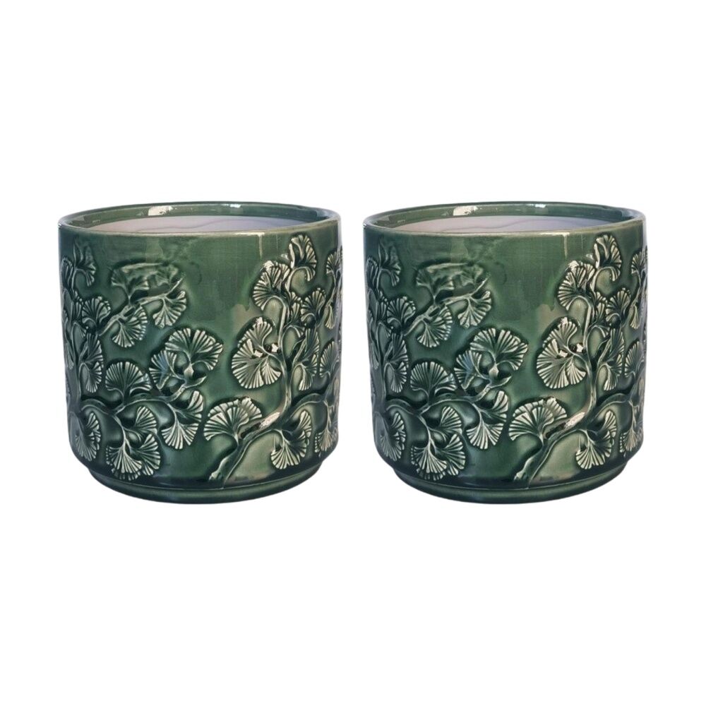 2x Urban Products Hakone Planter Green Decorative Ceramic Pot 17cm