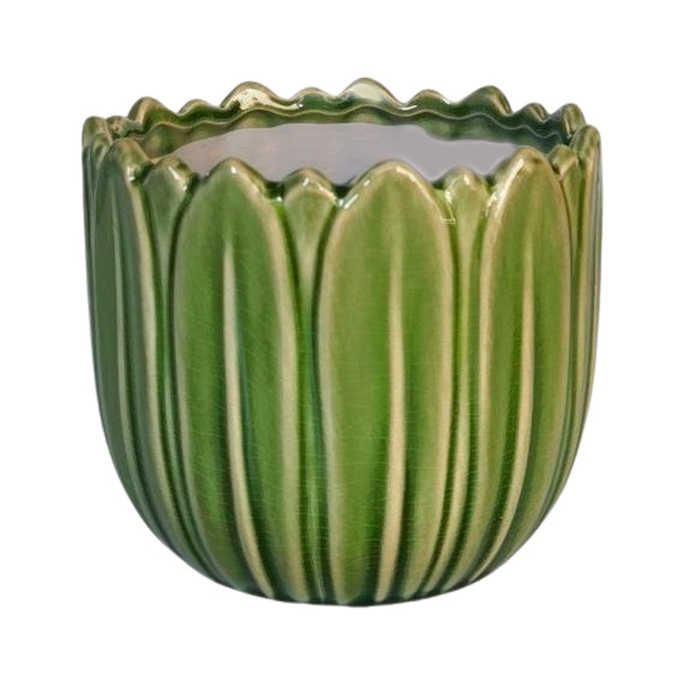 2x Urban Products Daintree Planter Green Ceramic Glossy Finish Pot 14cm