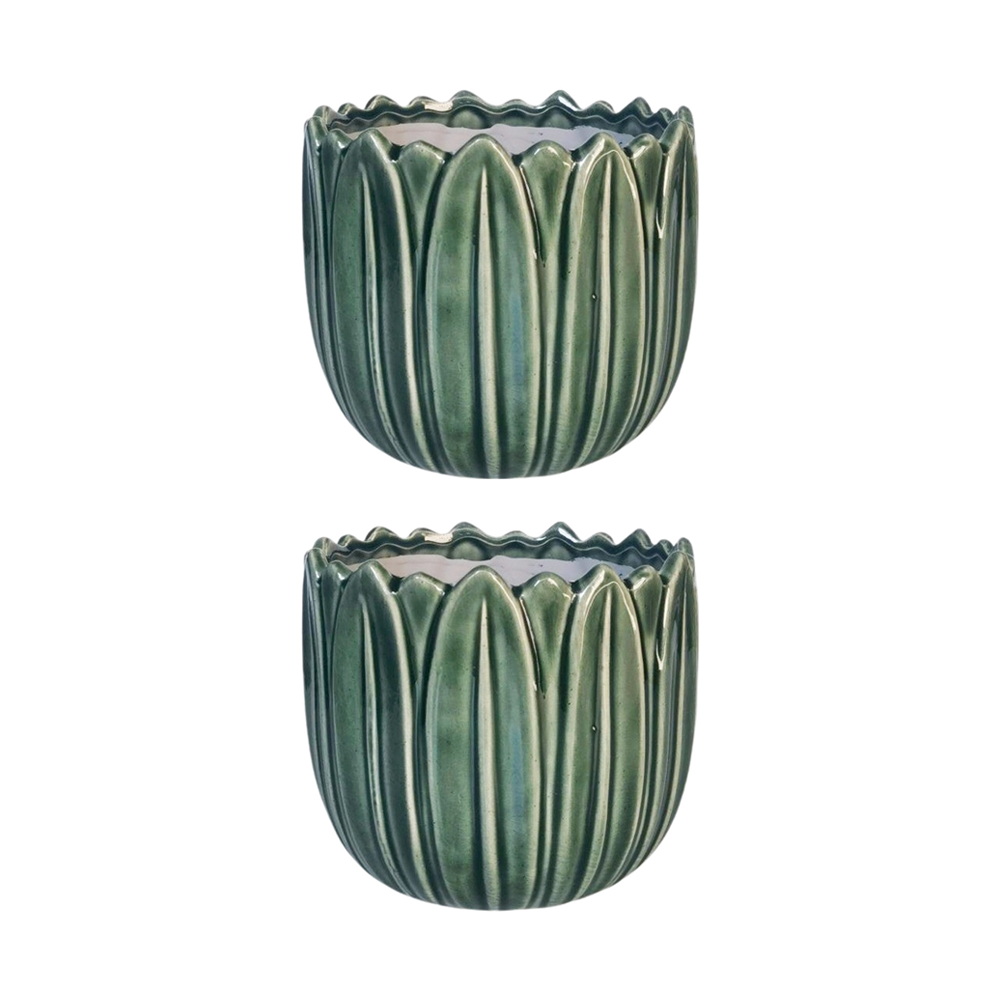 2x Urban Products Daintree Planter Green Ceramic Glossy Finish Pot 17cm