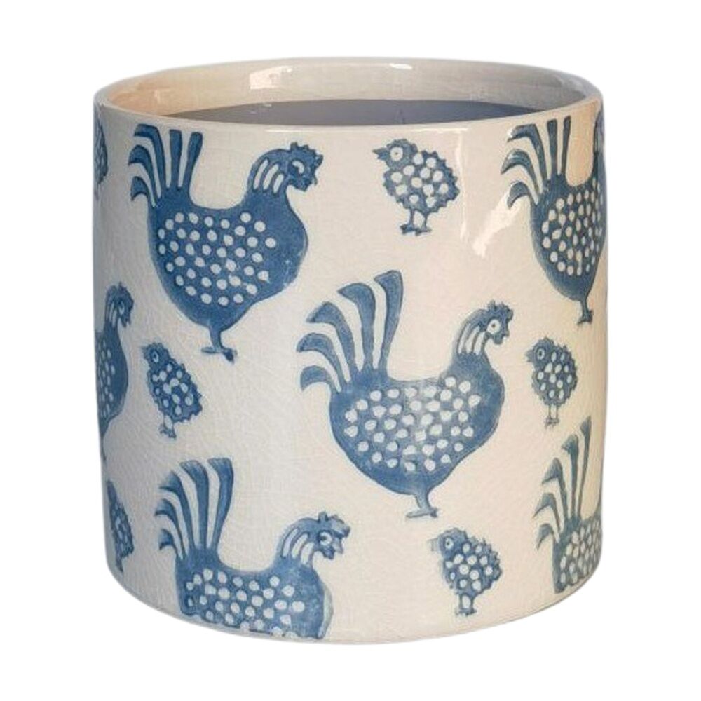 2x Urban Products Dottie Chicken Planter Blue Decorative Ceramic Pot 14cm