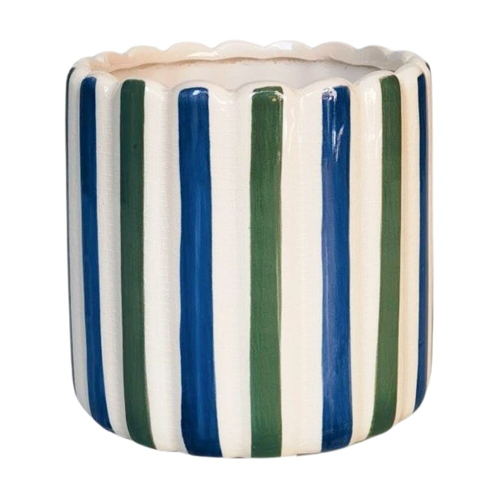 2x Urban Products Maxine Stripe Planter Blue/Green Ceramic Pot 14cm