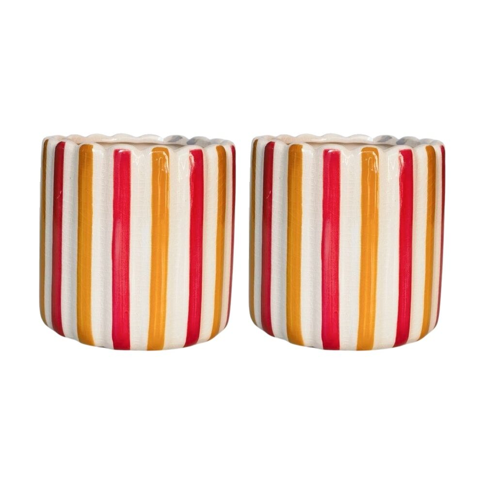 2x Urban Products Maxine Stripe Planter Red/Yellow Ceramic Pot 14cm