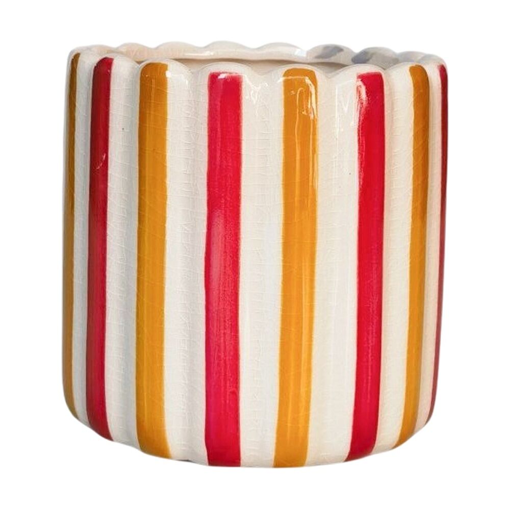 2x Urban Products Maxine Stripe Planter Red/Yellow Ceramic Pot 14cm