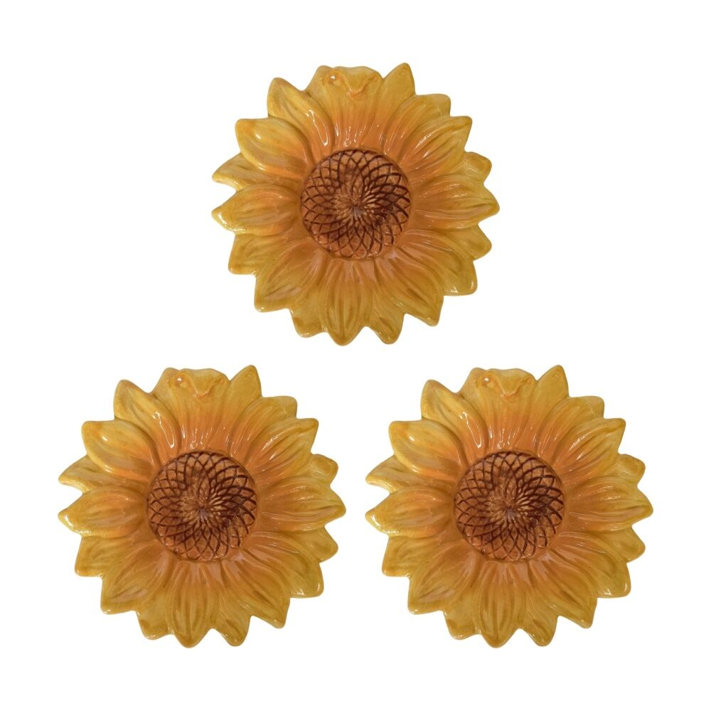 3x Urban Products Sunflower Trinket Yellow Decorative Glass Plate 13cm