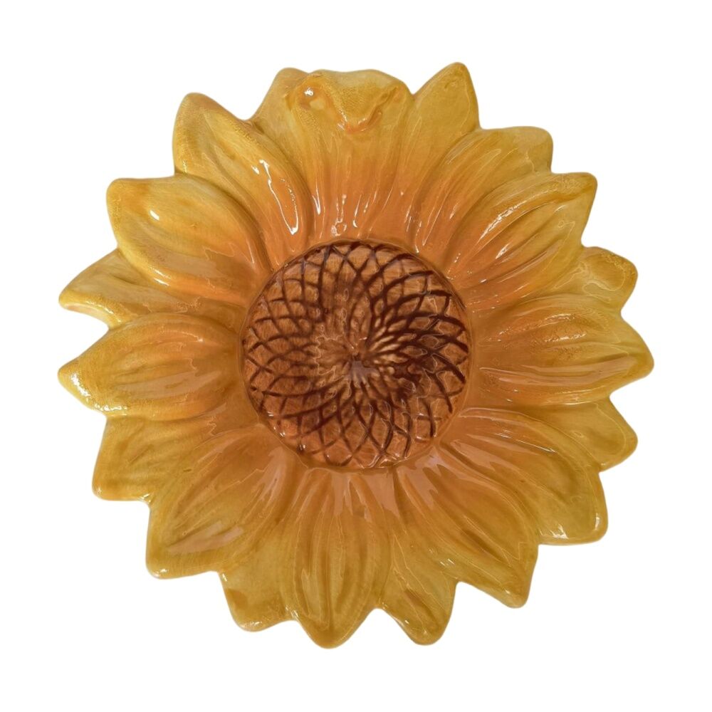 3x Urban Products Sunflower Trinket Yellow Decorative Glass Plate 13cm