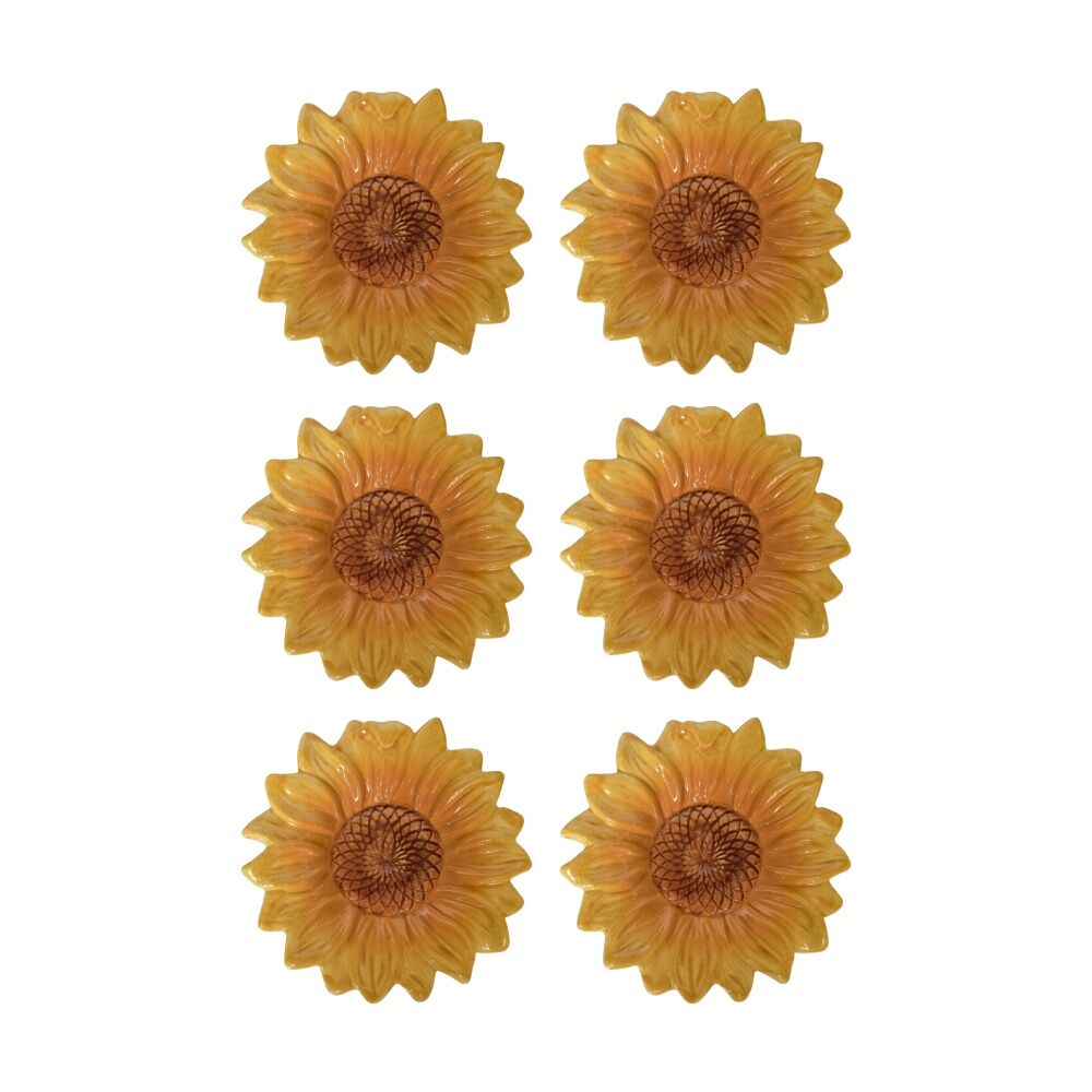 6x Urban Products Sunflower Trinket Yellow Decorative Glass Plate 13cm