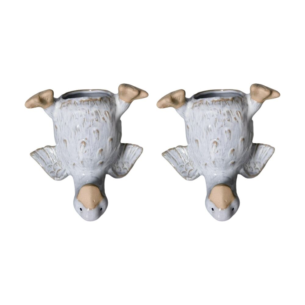 2x Urban Products Duck Handstand White Ceramic Decorative Planter 17cm