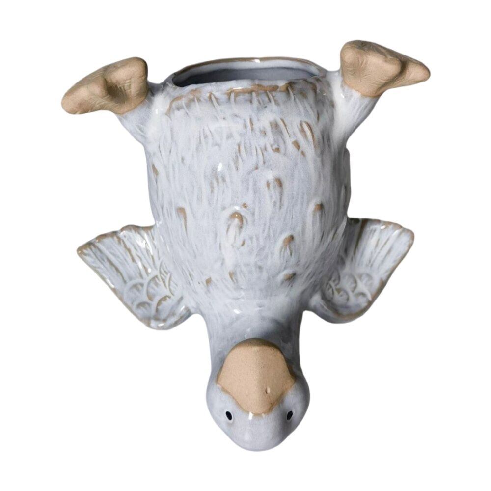 2x Urban Products Duck Handstand White Ceramic Decorative Planter 17cm