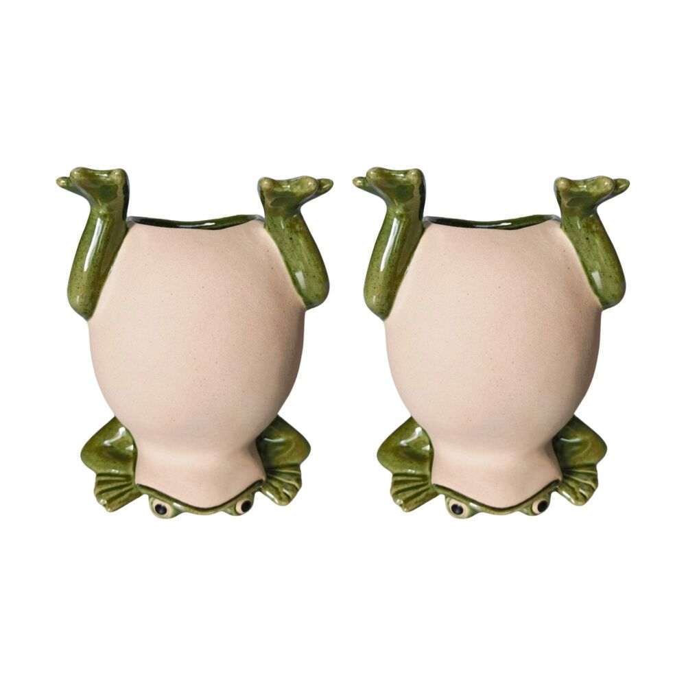 2x Urban Products Frog Handstand Green Decorative Indoor Planter 17cm
