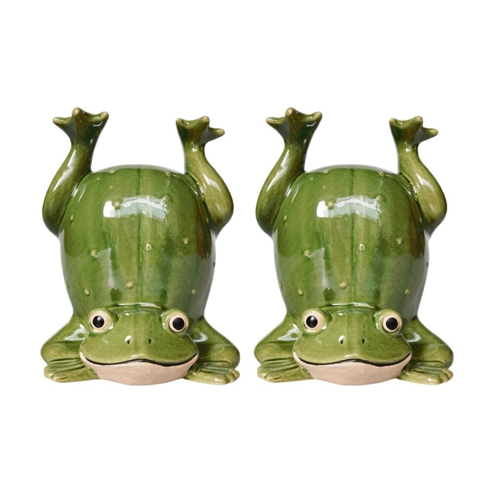 2x Urban Products Frog Handstand Green Decorative Indoor Vase 19cm