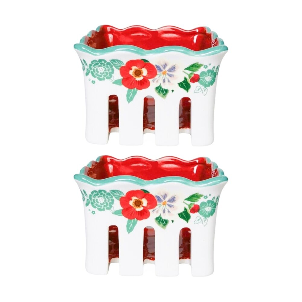2x Urban Products Posie Fruit Basket White Ceramic Floral Decorative Bowl 6cm