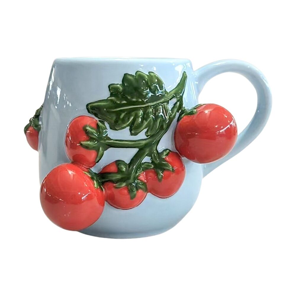 2x Urban Products Raised Tomato Branch Design Blue/Red Ceramic Mug 10cm