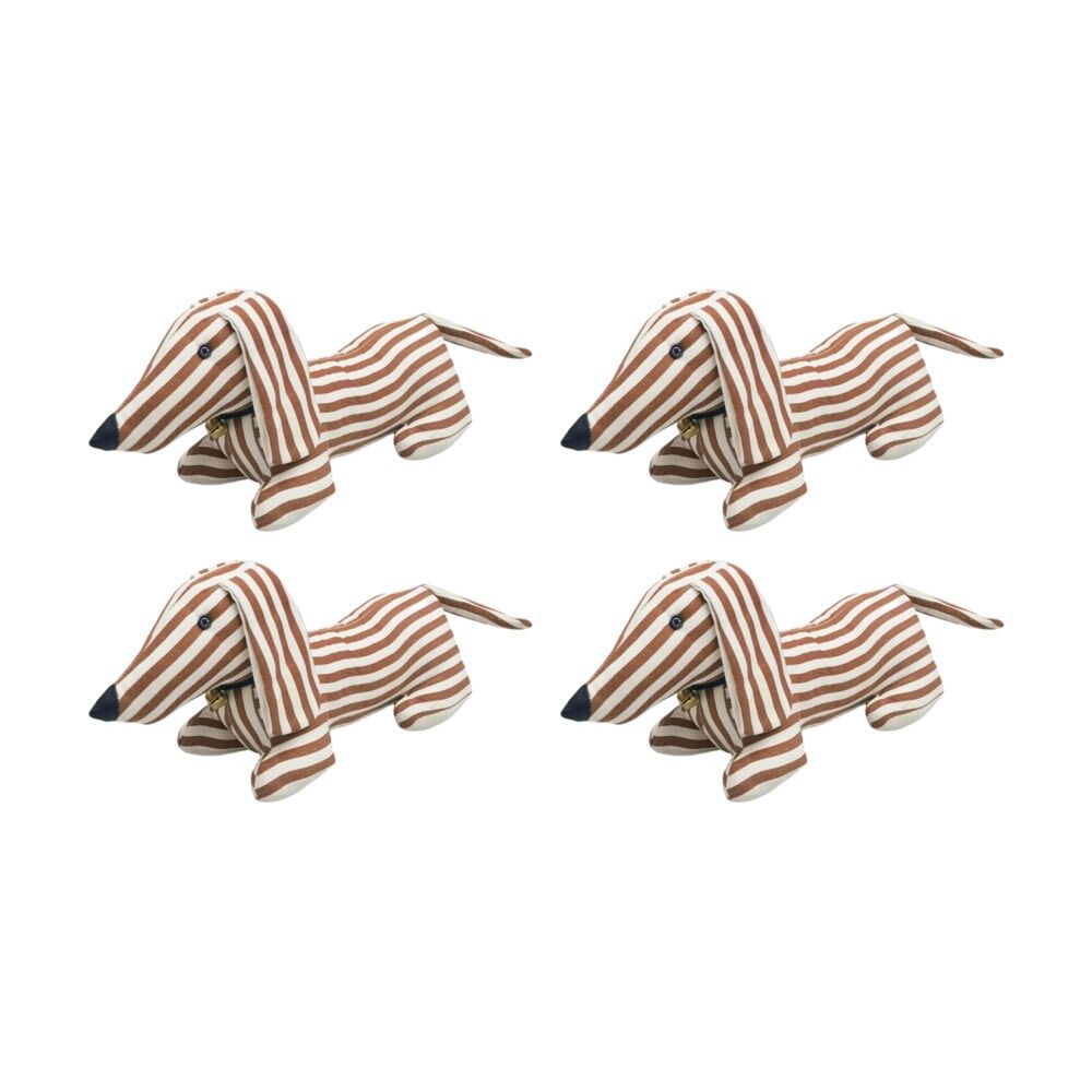 4x Urban Products Stripy Dachshund Dog Brown Plush Doorstopper 20cm