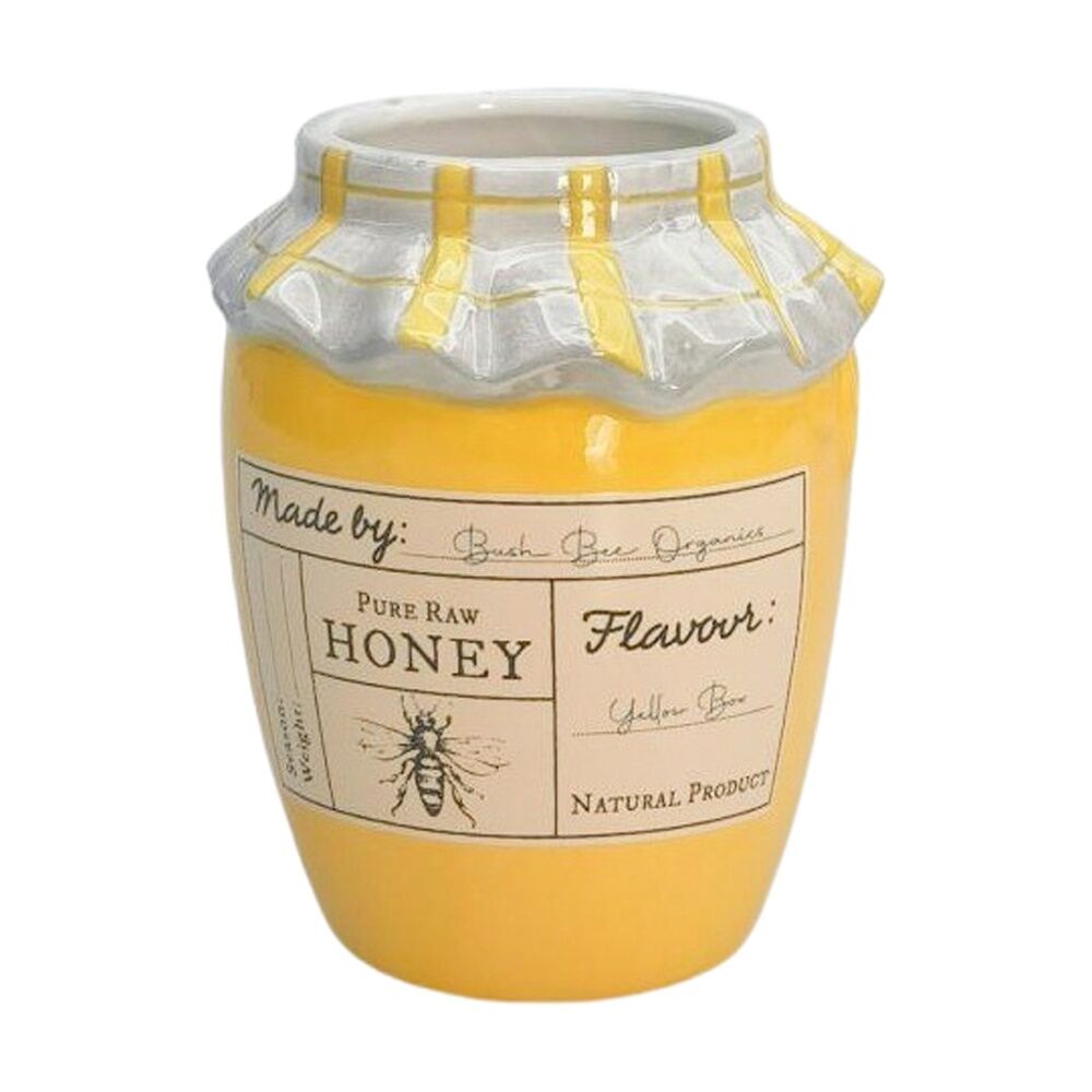 2x Urban Products Honey Pot Vessel Yellow Ceramic Decorative Jar 11cm