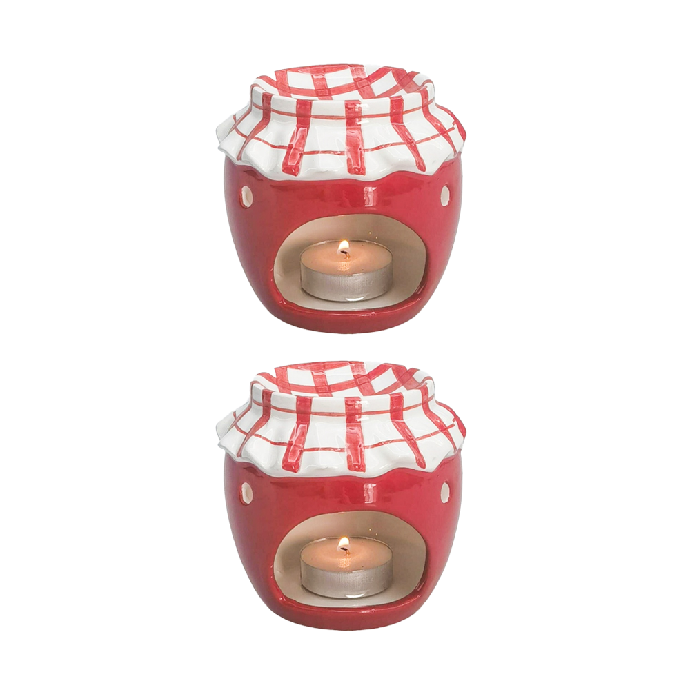 2x Urban Products Jam Jar Oil Burner Red Ceramic Candle Holder 9cm