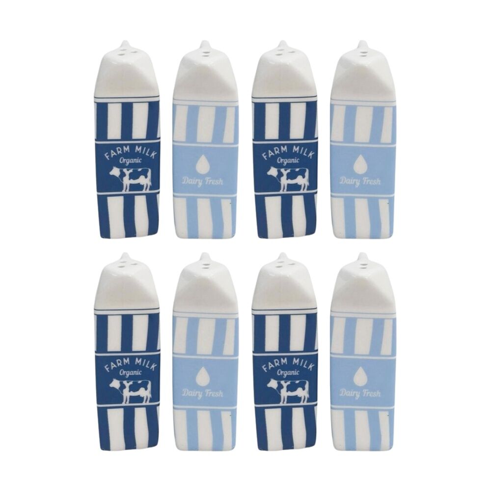 4x Urban Products Milk Carton Blue Ceramic Salt & Pepper Shakers 6cm