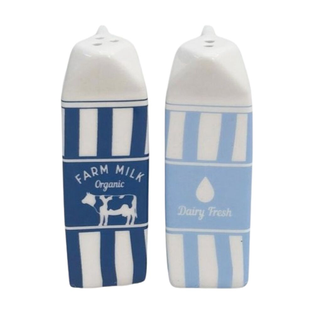4x Urban Products Milk Carton Blue Ceramic Salt & Pepper Shakers 6cm