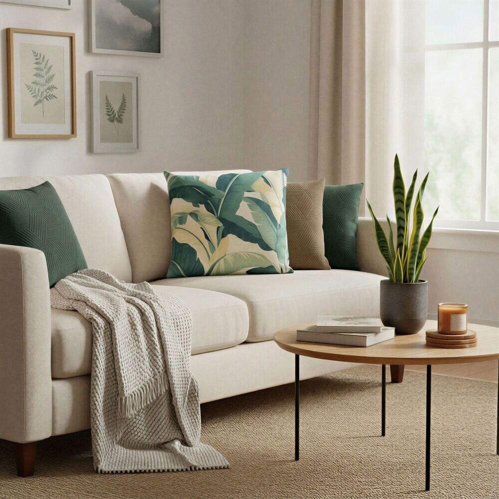 Urban Style Lounge Cushion Decorative Throw Pillow Palm Leaves 45x45cm