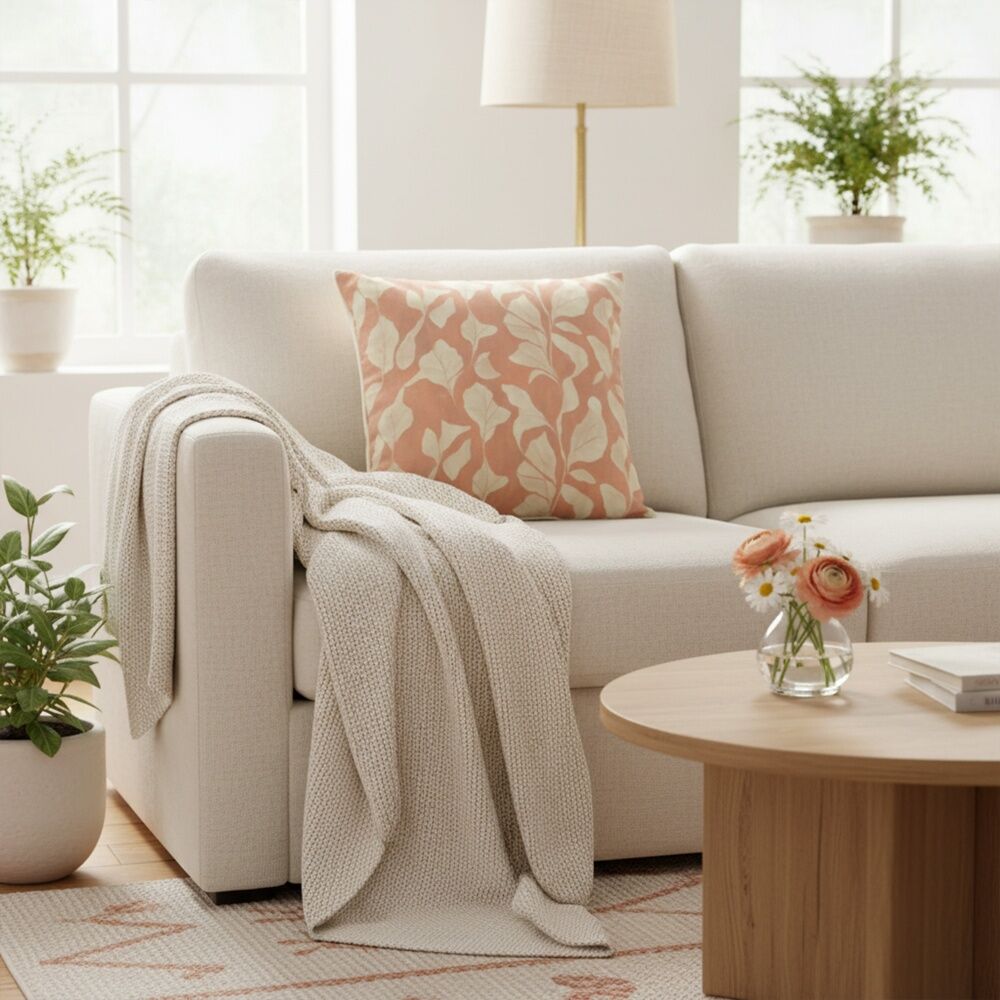 Urban Style Cushion Decorative Throw Pillow Terracotta Leaves 45x45cm