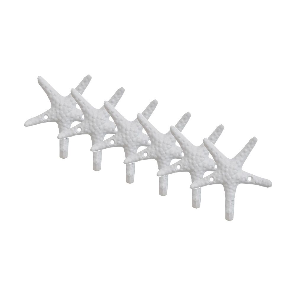 6PK LVD White Starfish Wall Decoration Hook Coastal Home Decor 11x4x11.5cm