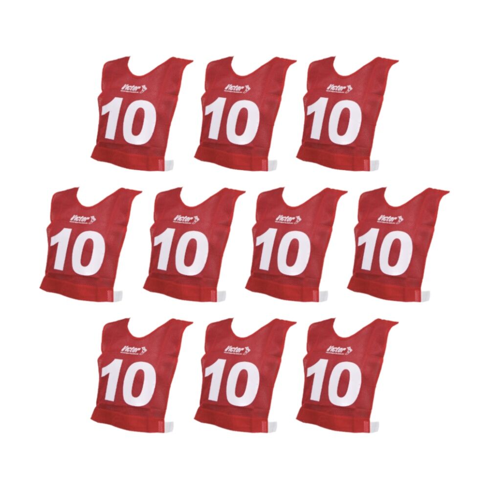 10pc Victor Sports Lightweight Numbered Bibs Basketball Set Red Senior