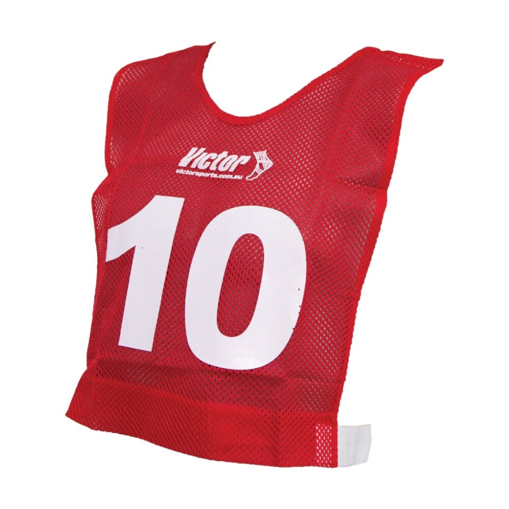 10pc Victor Sports Lightweight Numbered Bibs Basketball Set Red Senior