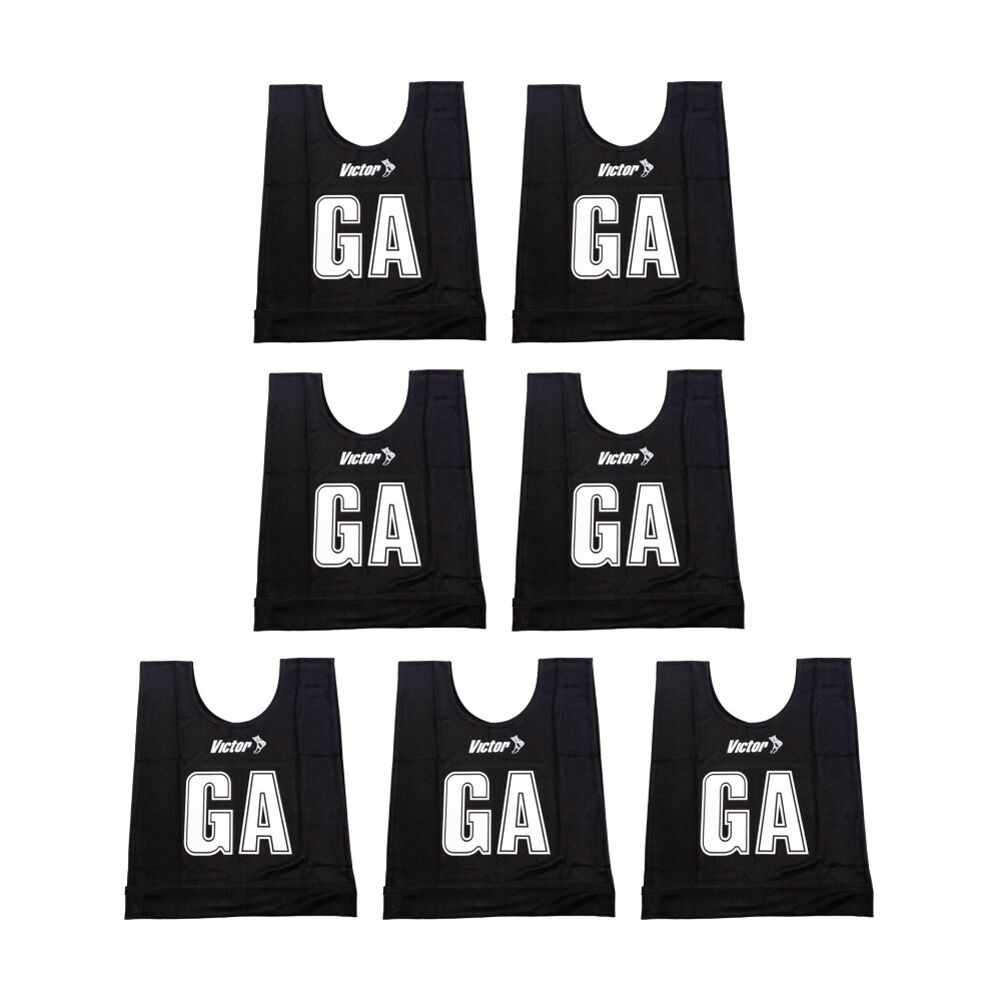 7pc Victor Sports Bibs Netball Junior Breathable Honeycomb Black