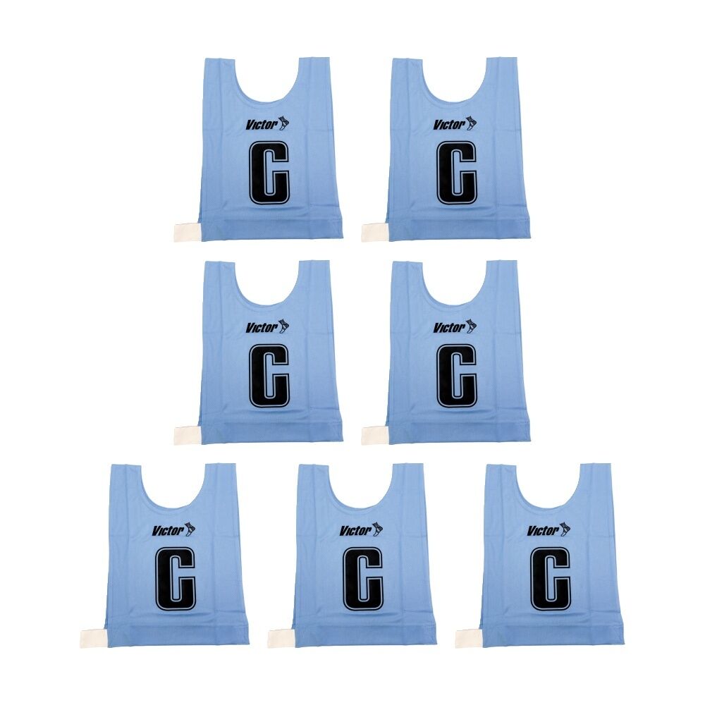 7pc Victor Sports Bibs Netball Senior Breathable Honeycomb Sky Blue