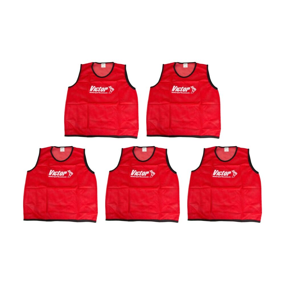 5PK Victor Sports Lightweight Mesh Fitness/Training Vest Red Large