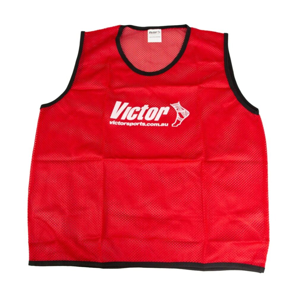 10PK Victor Sports Lightweight Mesh Fitness/Training Vest Red X-Large