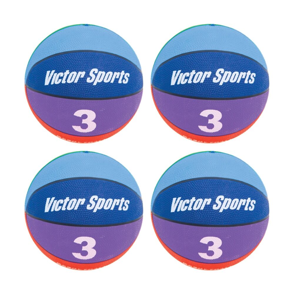 4PK Victor Sports Heavy Duty Durable Rubber Basketball Multi Colour Size 3