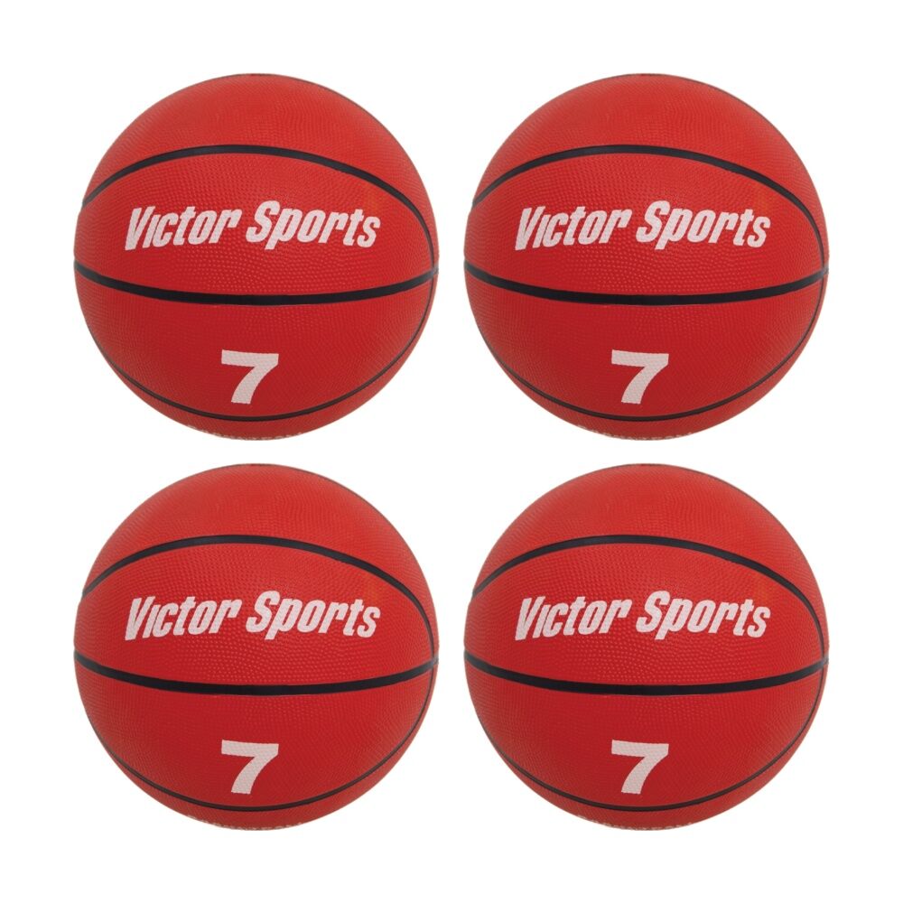 4PK Victor Sports Heavy Duty Durable Rubber Basketball Red Size 7