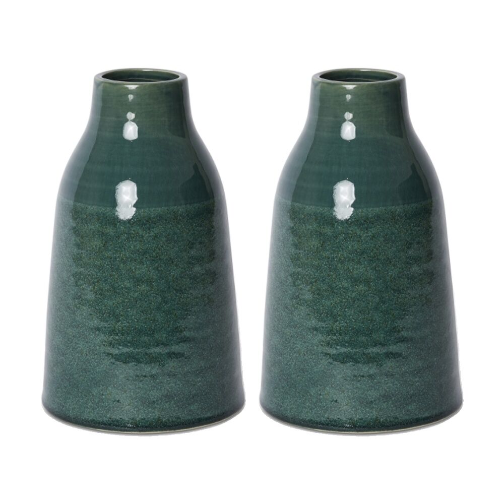 2PK E Style Zara Vase Glazed Ceramic Decorative Piece Green 17x17x28cm