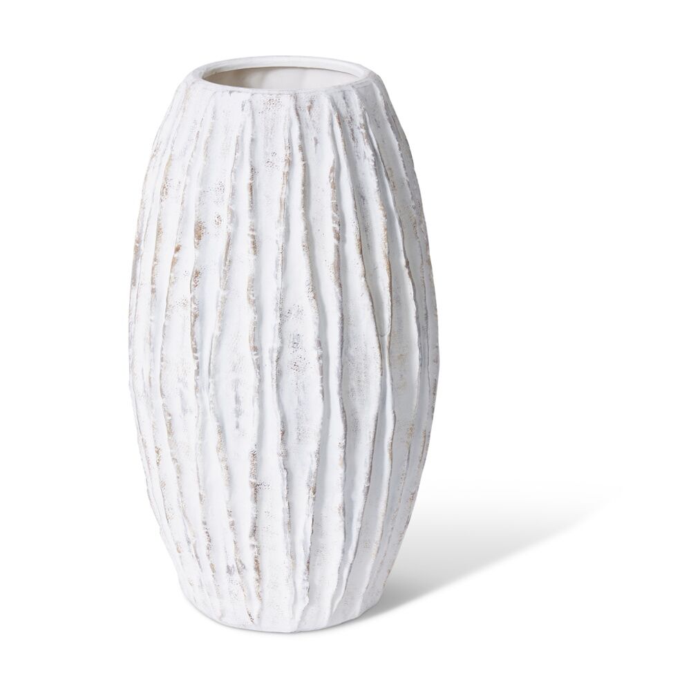 E Style Adelina Vase Ceramic Ribbed Texture Decor White/Brown 28x28x50cm