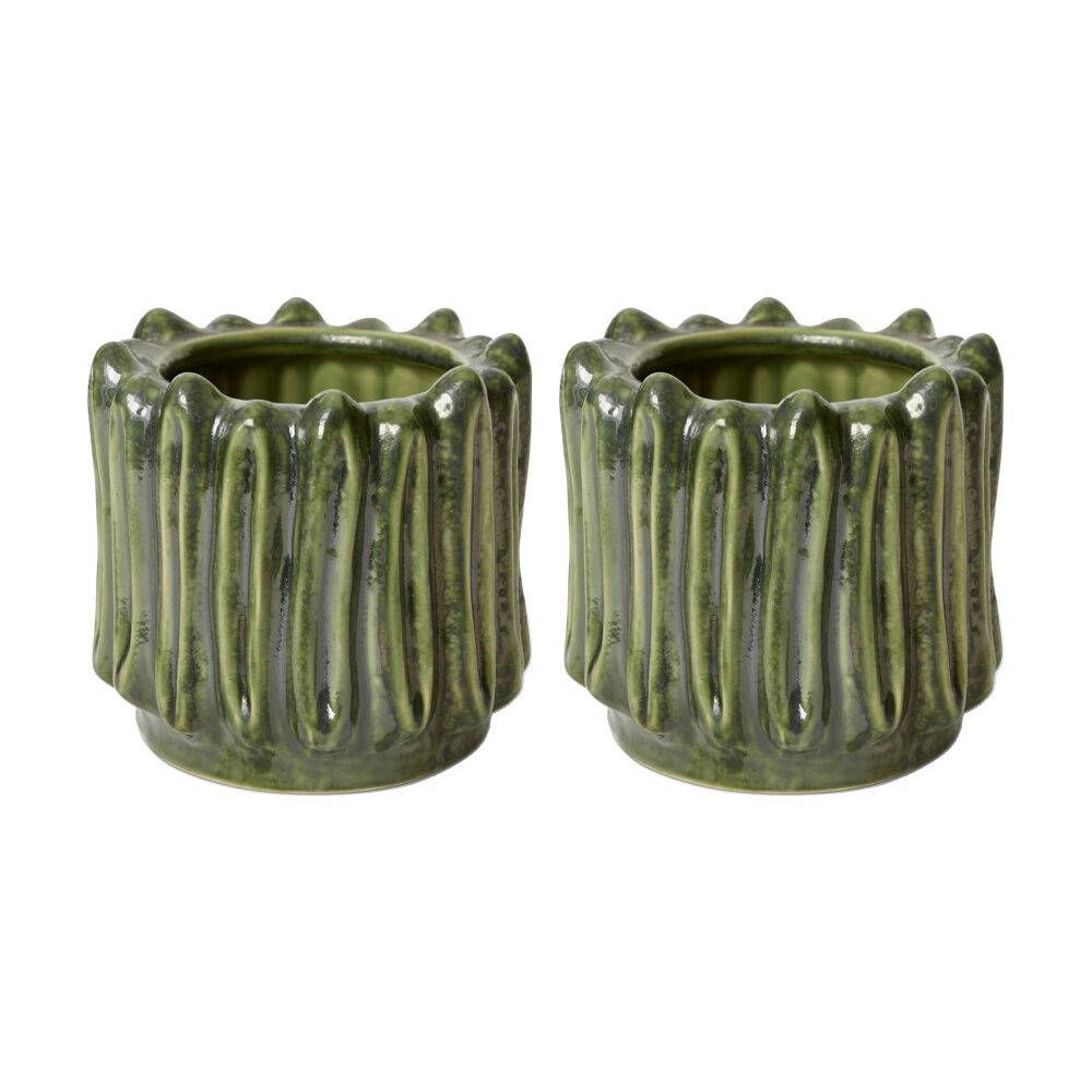 2PK E Style Imo Pot Organic Ceramic Textured Decorative Piece Green 15x15x14cm